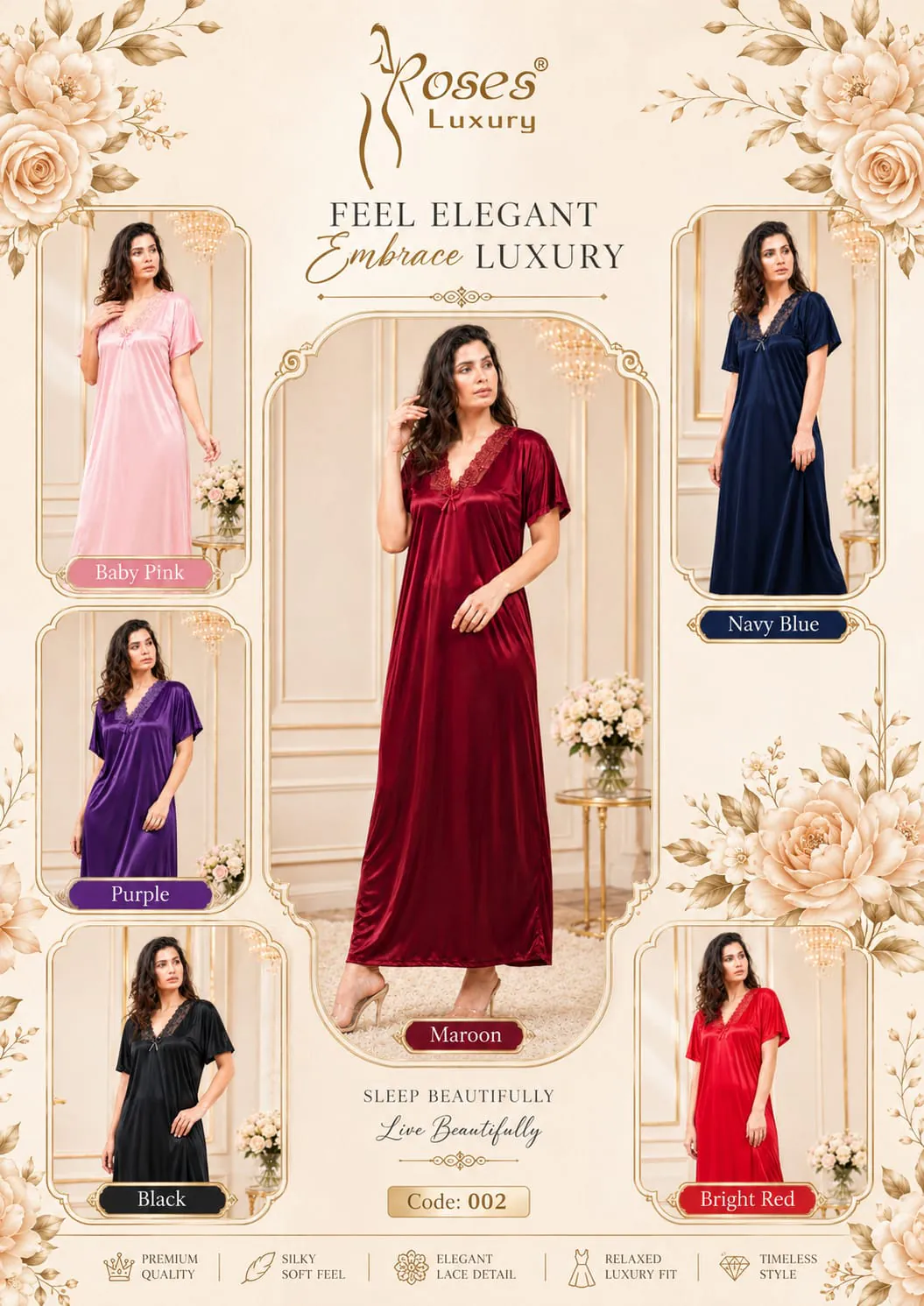 Bridal Elegance Nighty Set – Maroon ladies nightwear by Nightywear