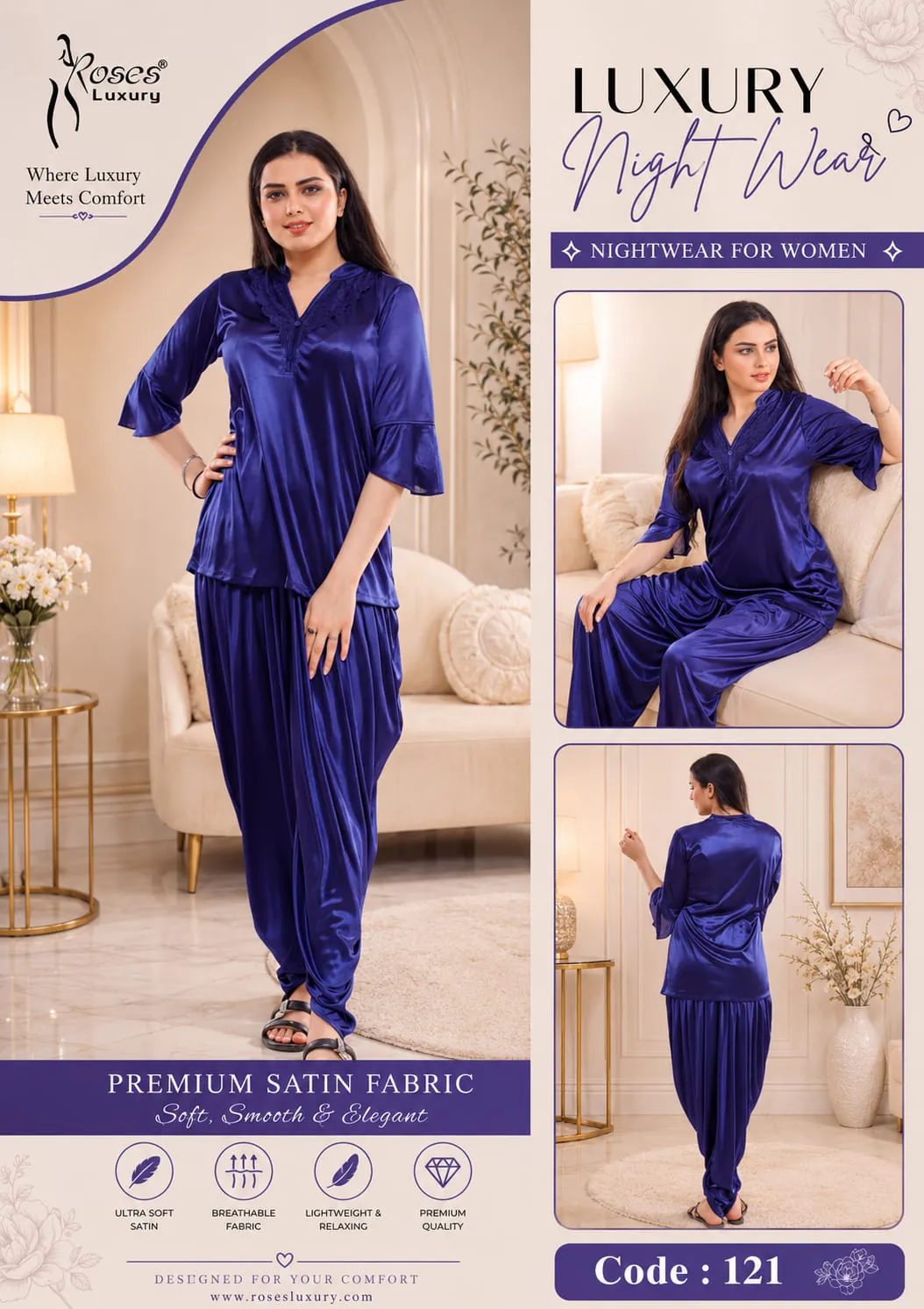 Lace Panel Luxury Night Dress – Red in Purple