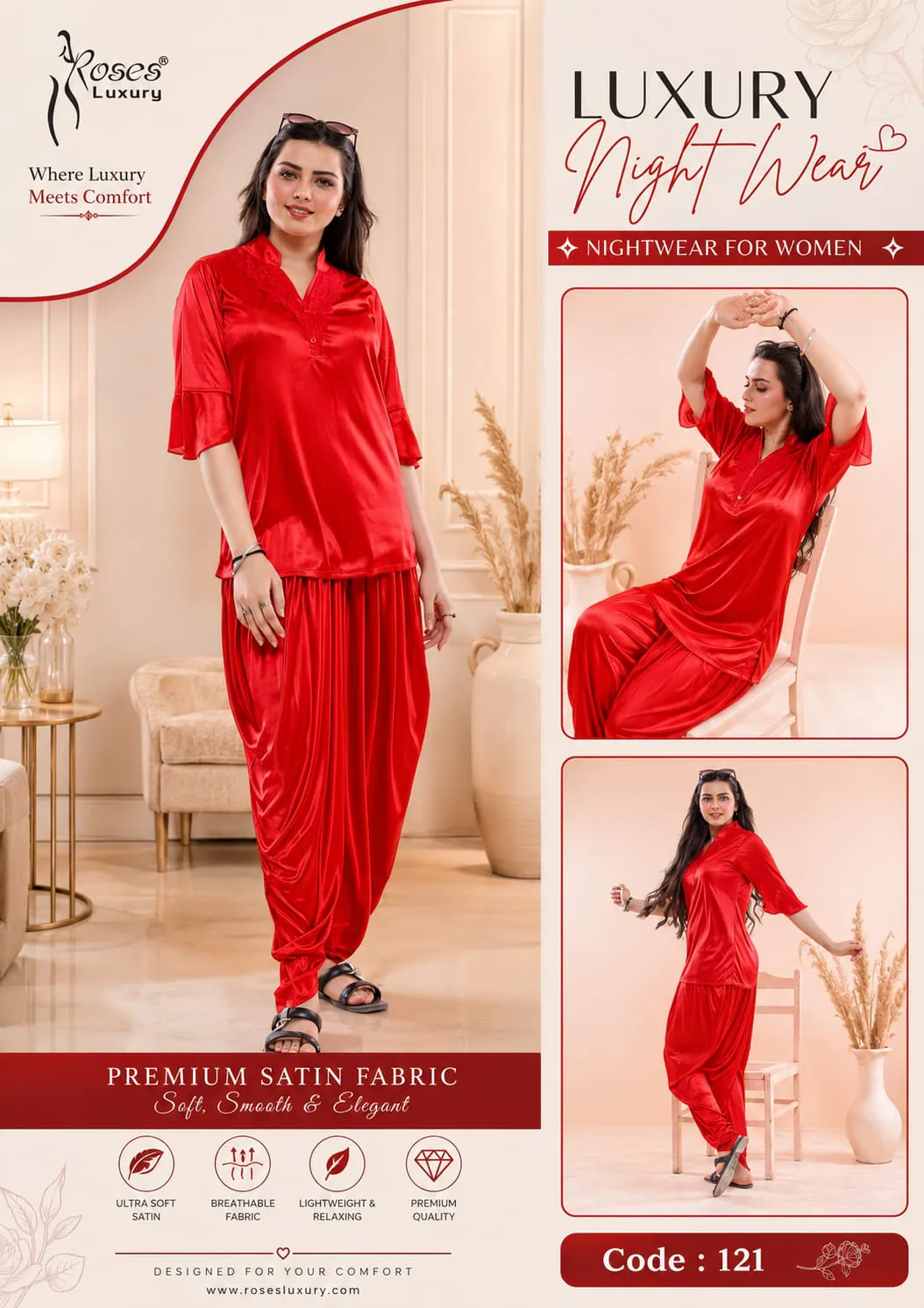 Lace Panel Luxury Night Dress – Red ladies nightwear by Nightywear